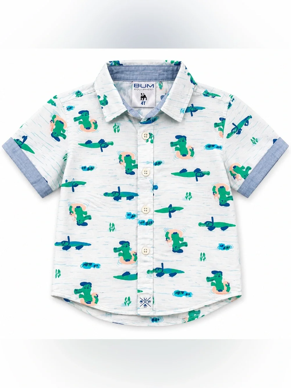 Equipment Kids‎ Button-Down Shirt in White with Green & Blue Croc Print